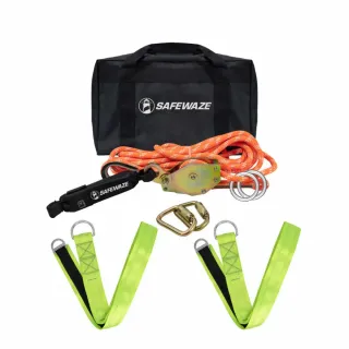 Safewaze 2 Person Rope Horizontal Lifeline Kit with Heavy Duty Cross Arm Straps