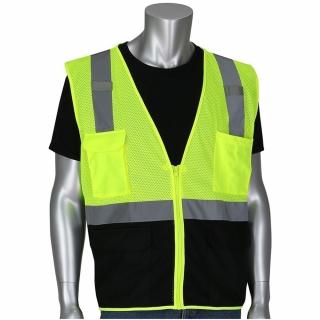 PIP ANSI Type R Class 2 Lime Hi-Vis 5 Pocket Mesh Vest with Black Bottom Front