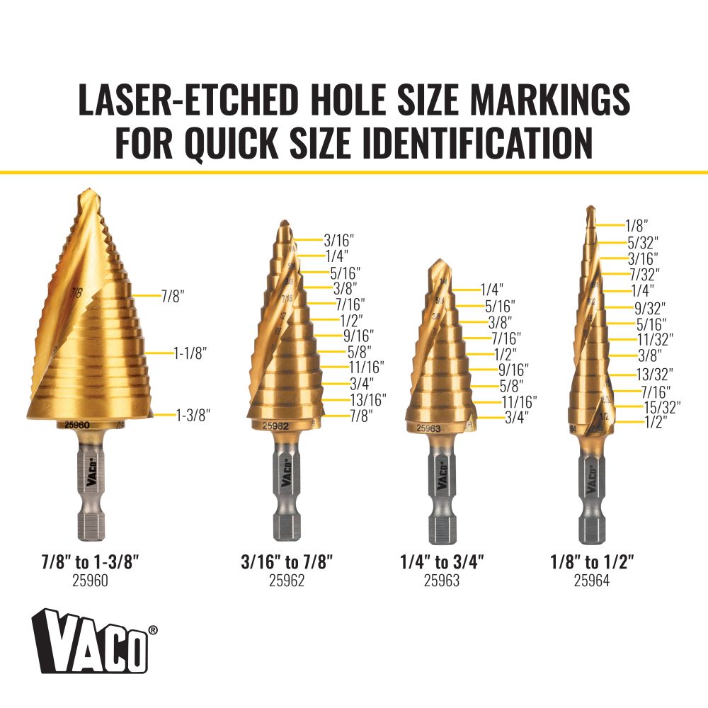 Klein Tools Step Bit Spiral Double Fluted VACO Kit - 4 Piece from GME Supply