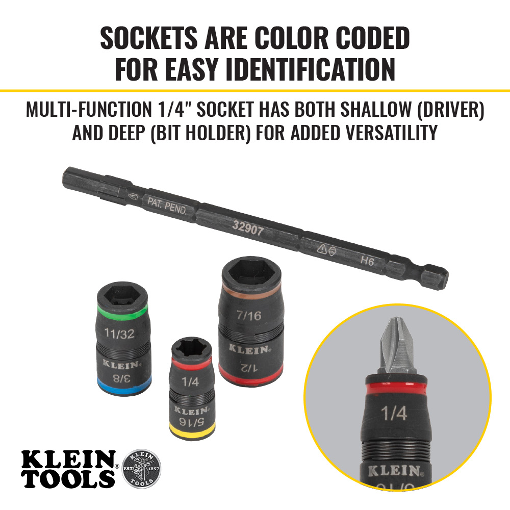 Klein Tools 7-in-1 Impact Flip Socket Set (No Handle) from GME Supply