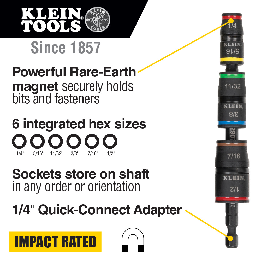 Klein Tools 7-in-1 Impact Flip Socket Set (No Handle) from GME Supply