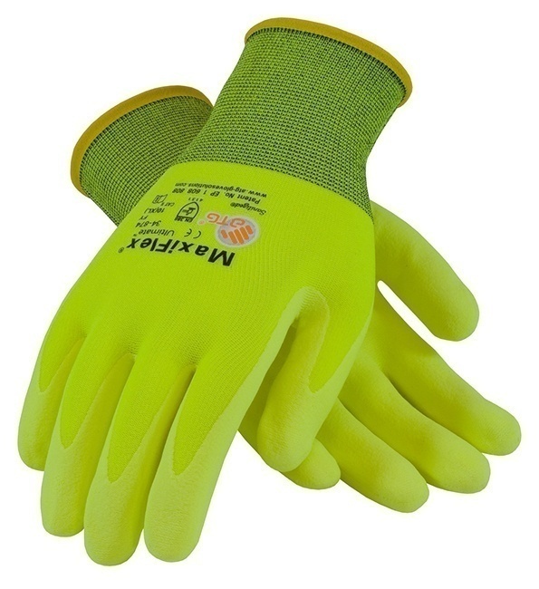 MaxiFlex Ultimate 34-874FY Hi-Vis Nitrile Coated Nylon Gloves from GME Supply