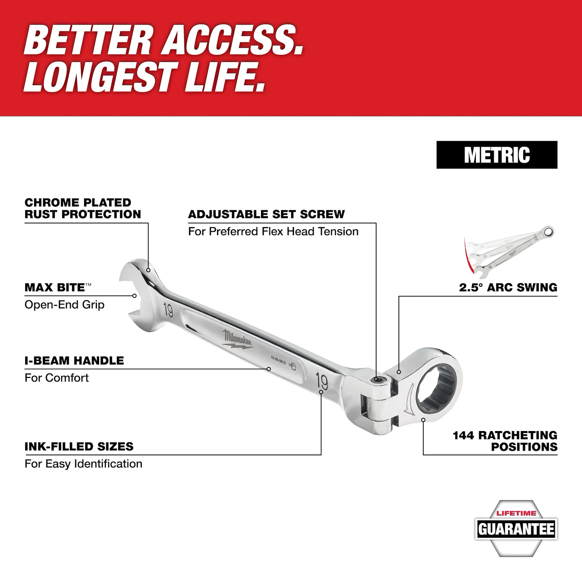 Milwaukee 15pc Metric Flex Head Ratcheting Combination Wrench from GME Supply