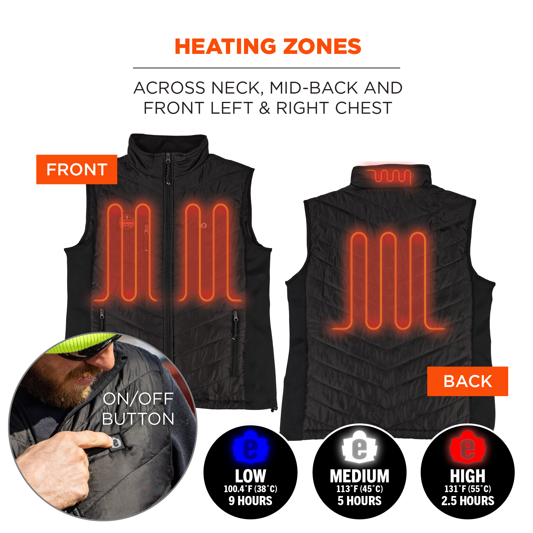 Ergodyne N-Ferno 6495 Rechargeable Heated Vest w/ Battery Power Bank - 7.2v/5000mAh from GME Supply