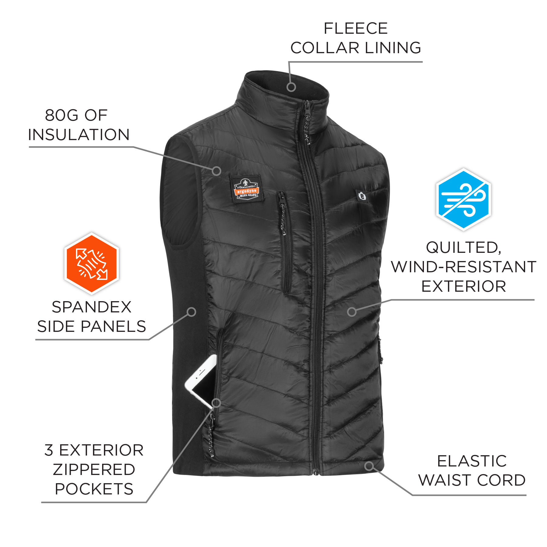 Ergodyne N-Ferno 6495 Rechargeable Heated Vest w/ Battery Power Bank - 7.2v/5000mAh from GME Supply