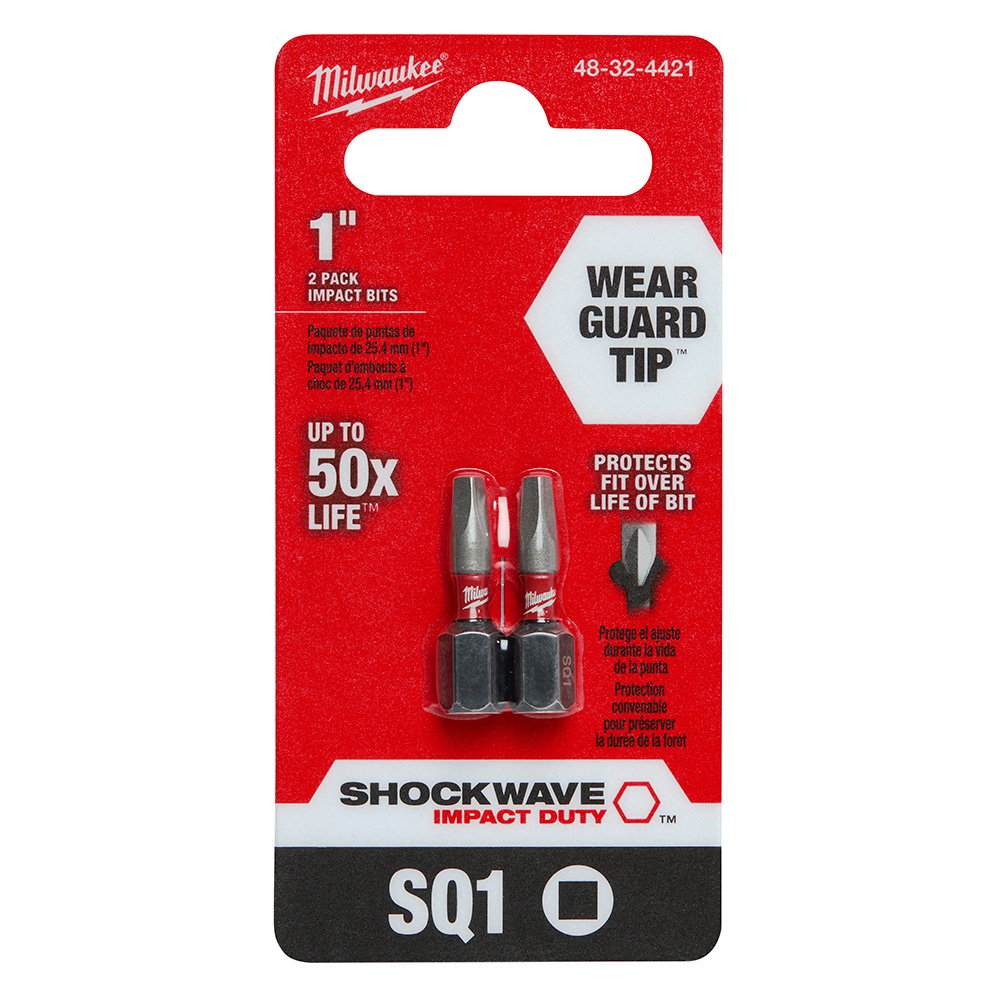 Milwaukee SHOCKWAVE Insert Bit Square Recess #1 (2 Pack) from GME Supply