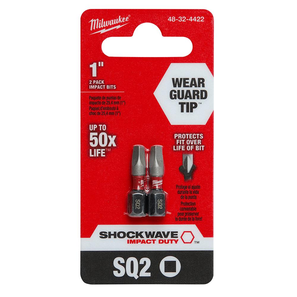 Milwaukee SHOCKWAVE Insert Bit Square Recess #2 (2 Pack) from GME Supply