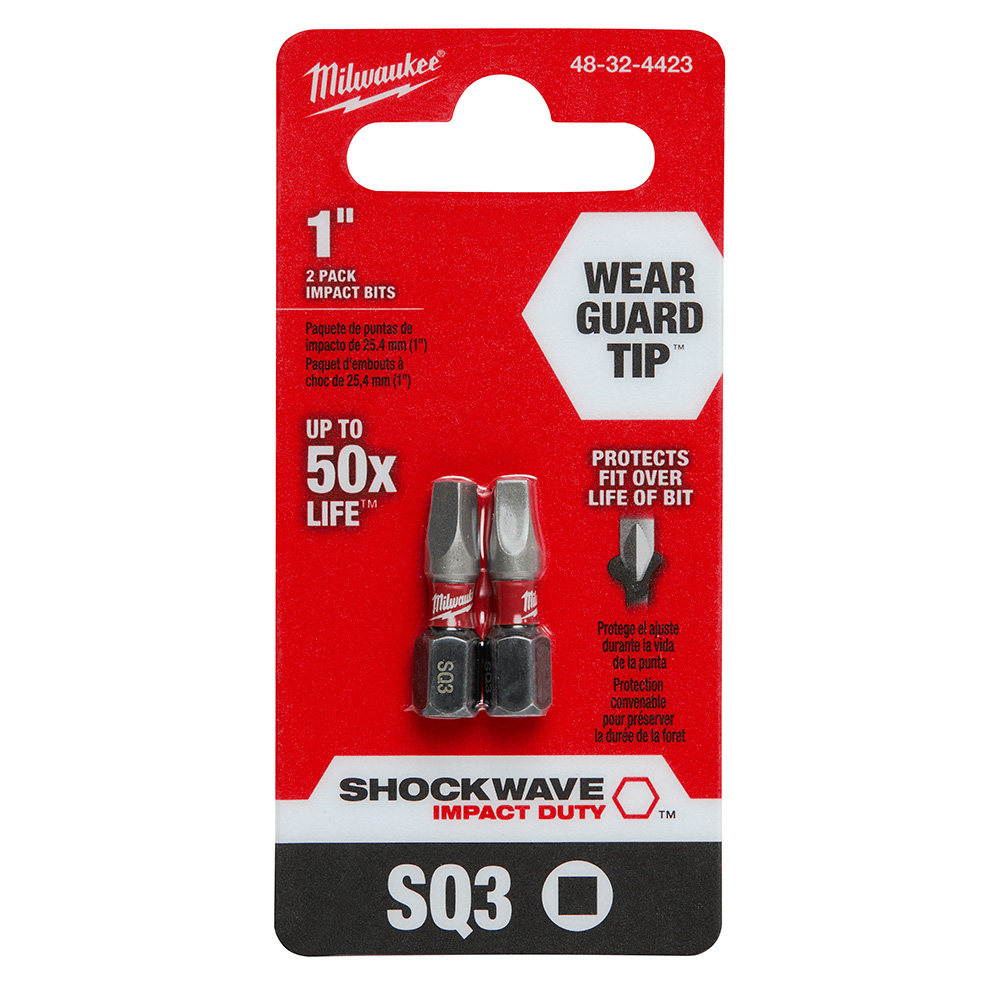 Milwaukee SHOCKWAVE Insert Bit Square Recess #3 (2 Pack) from GME Supply