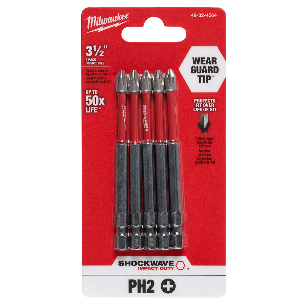 Milwaukee SHOCKWAVE 3-1/2 inch Power Bit Phillips #2 (5 Pack) from GME Supply