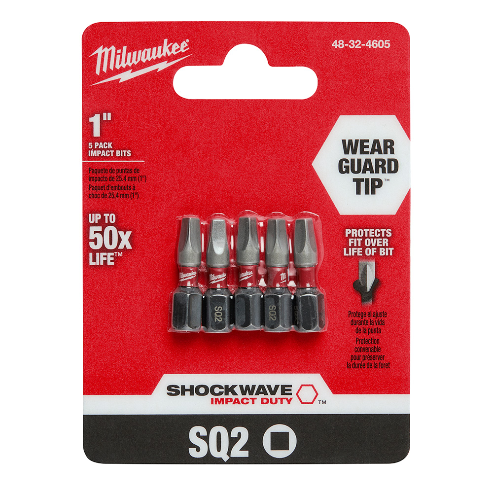 Milwaukee SHOCKWAVE Insert Bit Square Recess #2 (5 Pack) from GME Supply