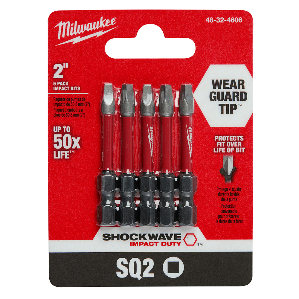 Milwaukee SHOCKWAVE Power Bit 2 Inch Square Recess #2 (5 Pack) from GME Supply