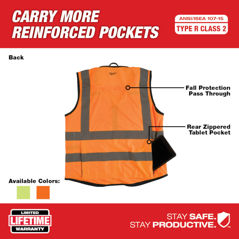 Milwaukee Class 2 High Visibility Orange Performance Safety Vest from GME Supply