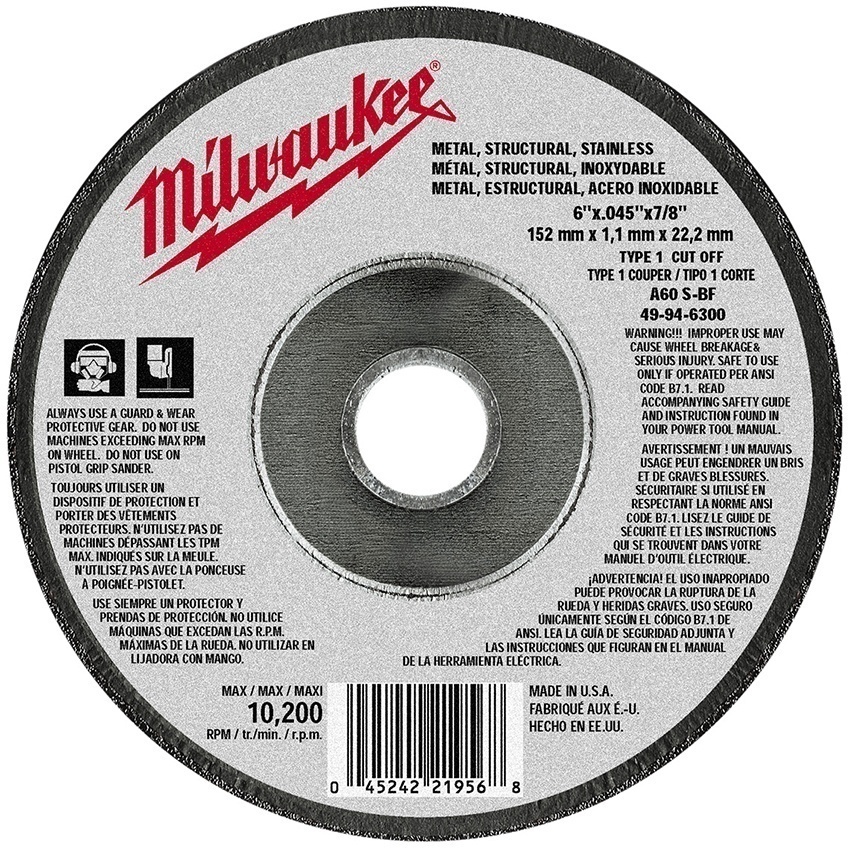 Milwaukee Type 1 Cut-Off Wheel from GME Supply