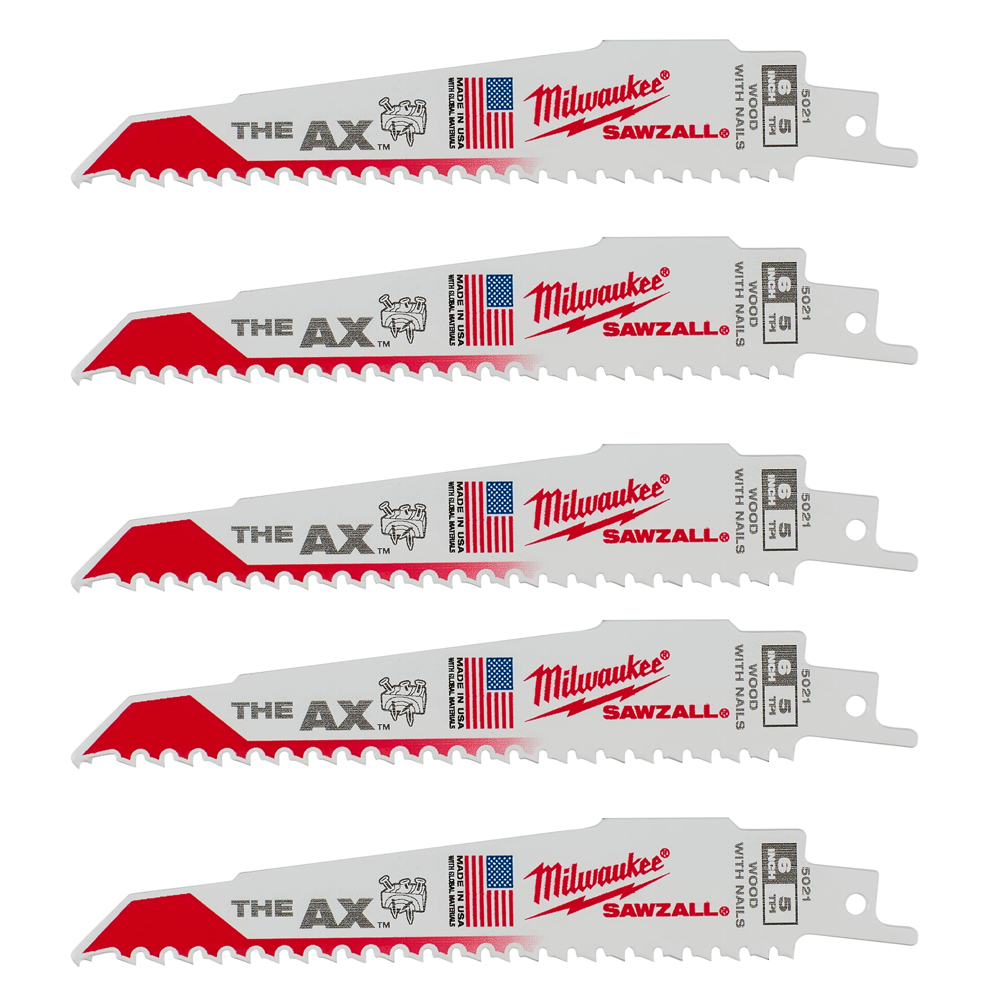 Milwaukee 5 TPI Wood with Nails AX SAWZALL Blade (5 Pack) from GME Supply