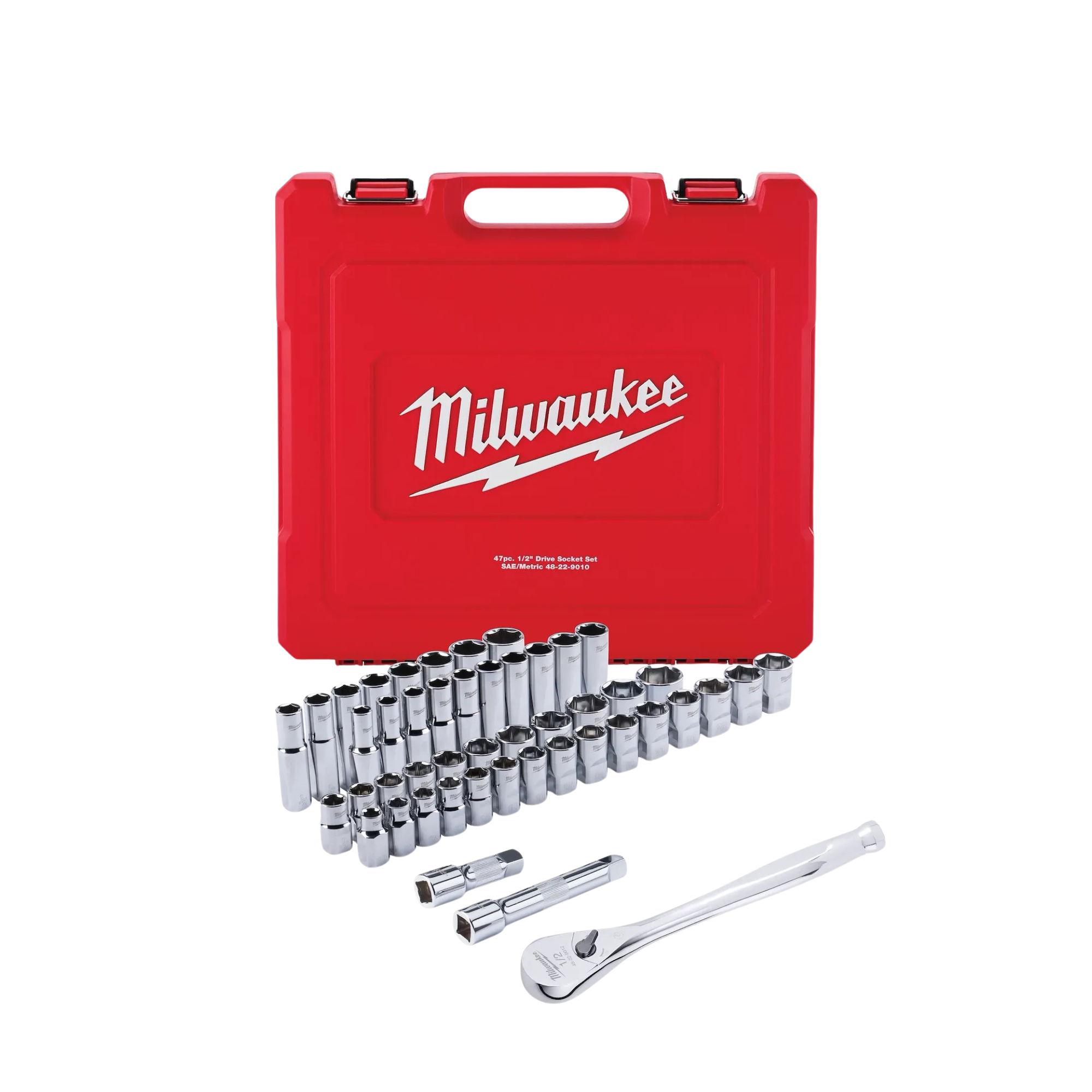 Milwaukee 47pc 1/2" Drive Metric & SAE Ratchet and Socket Set with FOUR FLAT Sides from GME Supply