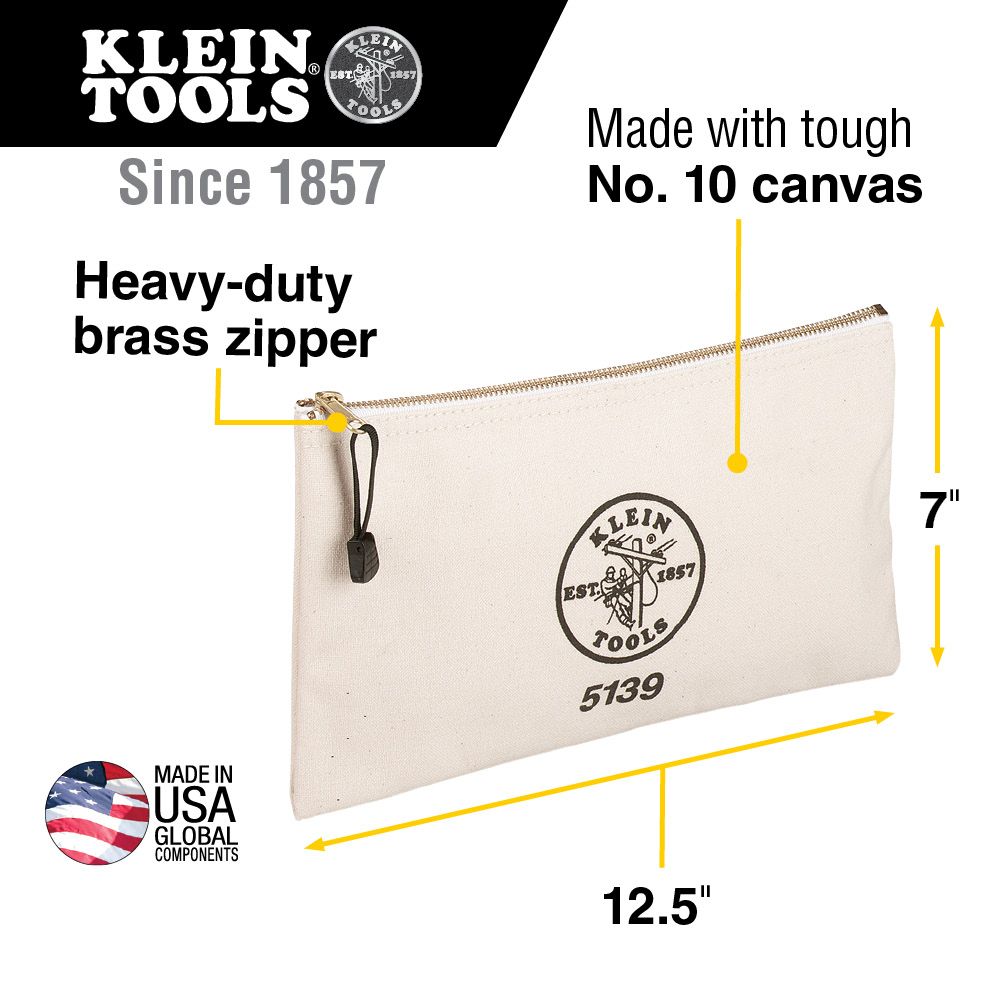 Klein Tools 5139 Canvas Zipper Bag from GME Supply