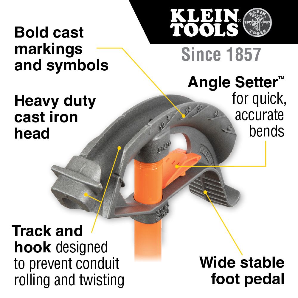 Klein Tools 61505 Iron Conduit Bender Full Assembly 1 Inch EMT with Angle Setter from GME Supply