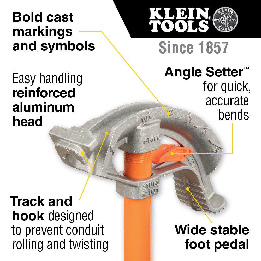 Klein Tools 51606 Aluminum Conduit Bender Full Assembly 1/2 Inch EMT with Angle Setter from GME Supply