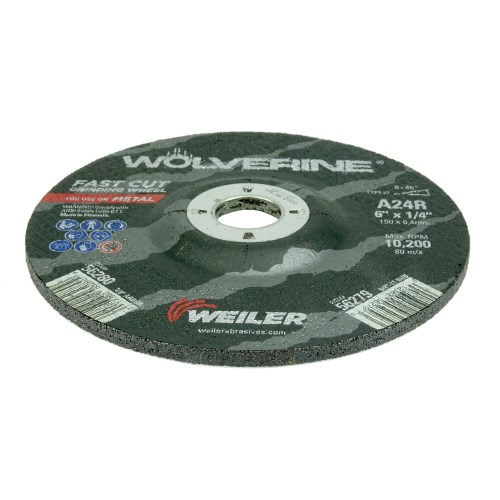 Weiler Wolverine Type 27 Grinding Wheel 6-Inch x 1/4-Inch A24R from GME Supply