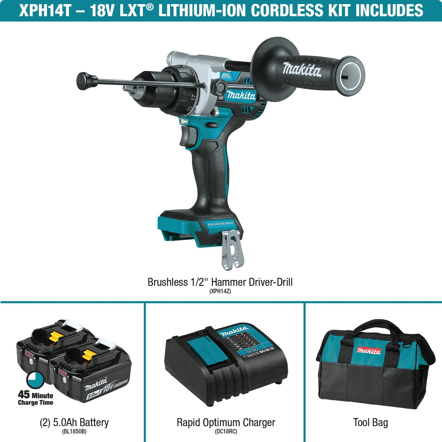 Makita 18V LXT Brushless Cordless 1/2 Inch Hammer Driver-Drill Kit from GME Supply