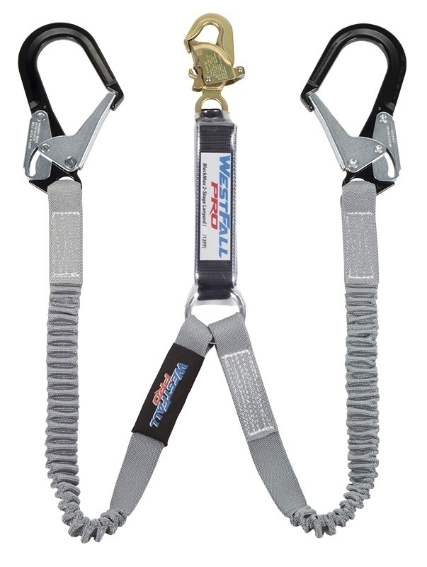 WestFall Pro BlackMax Shock Absorbing Twin Leg Lanyard with Aluminum Rebar Hooks from GME Supply