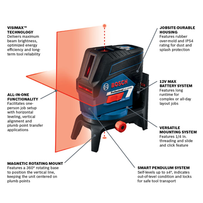 Bosch 12V Max Connected Cross-Line Laser with Plumb Points from GME Supply