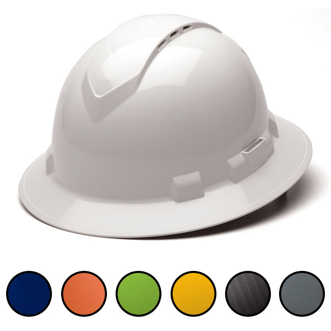 Pyramex Ridgeline Vented Full Brim Hard Hat with 4 Point Ratchet Suspension from GME Supply