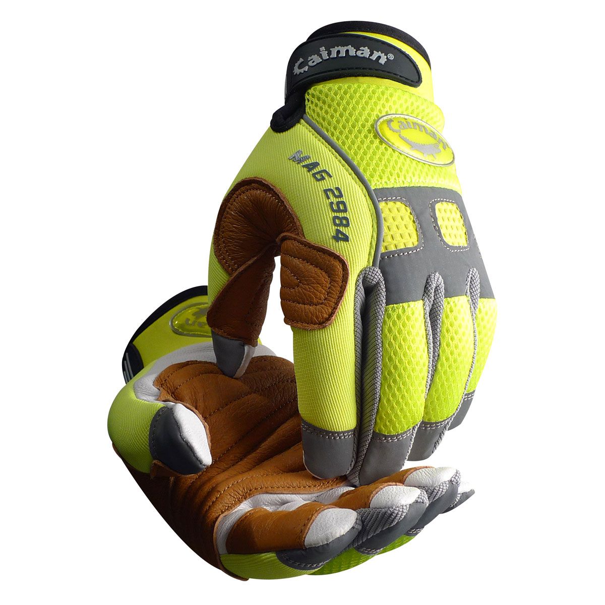 Caiman Goat Grain Hi-Vis Leather Palm Patched Rappelling Mechanics Gloves from GME Supply