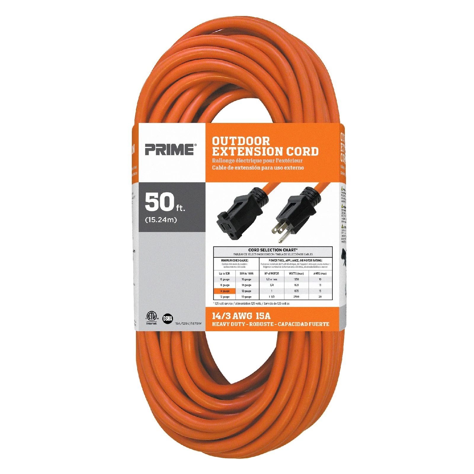 Prime Wire & Cable 50 Foot 14/3 SJTW Outdoor Extension Cord from GME Supply