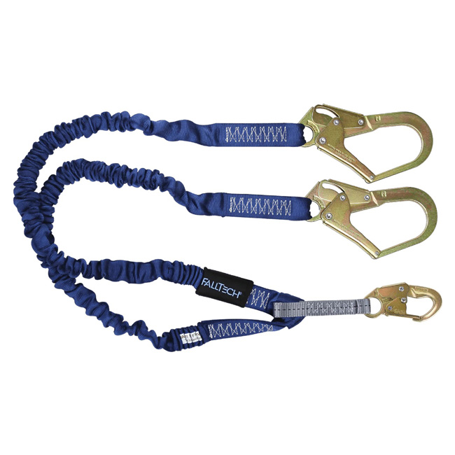 FallTech ElasTech Shock Absorbing Twin Leg Lanyard with Steel Rebar Hooks from GME Supply