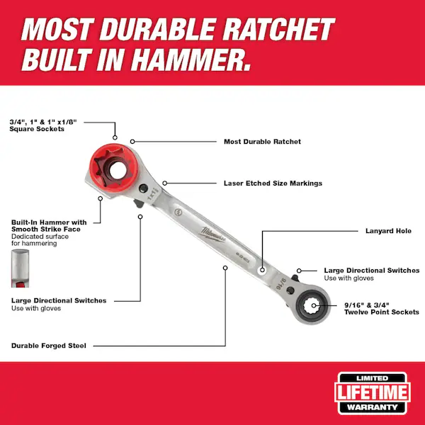 Milwaukee Tools Lineman 5 in 1 Ratcheting Wrench from GME Supply