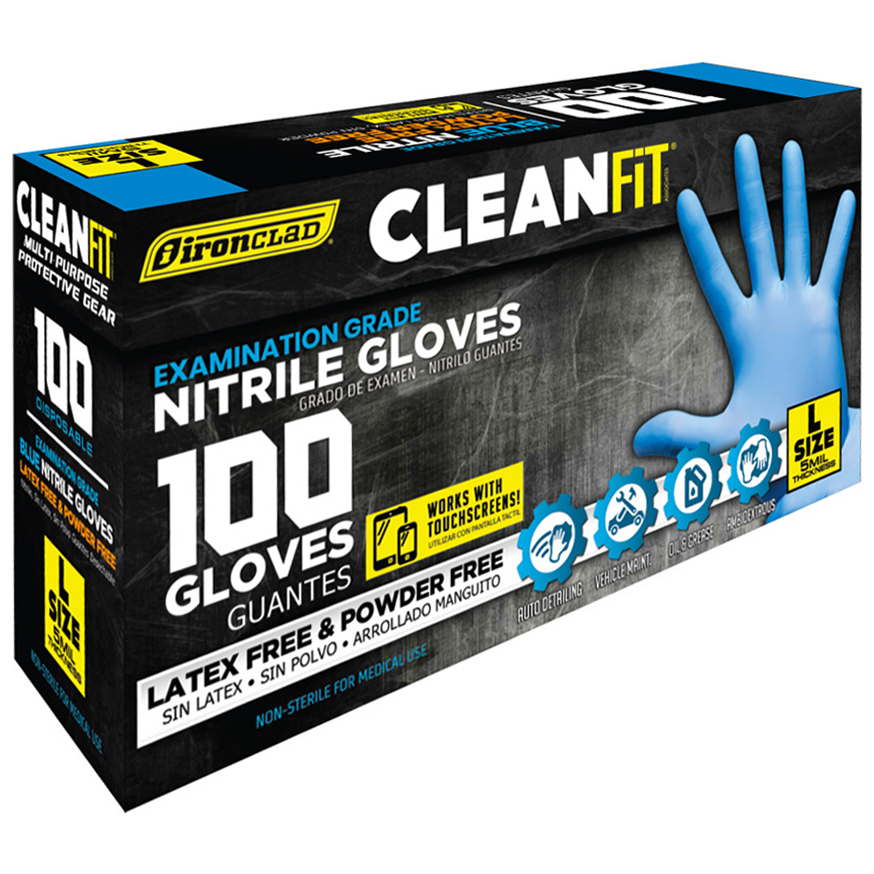 Ironclad CleanFit 5 Mil Blue Disposable Nitrile Gloves (Box of 100) from GME Supply