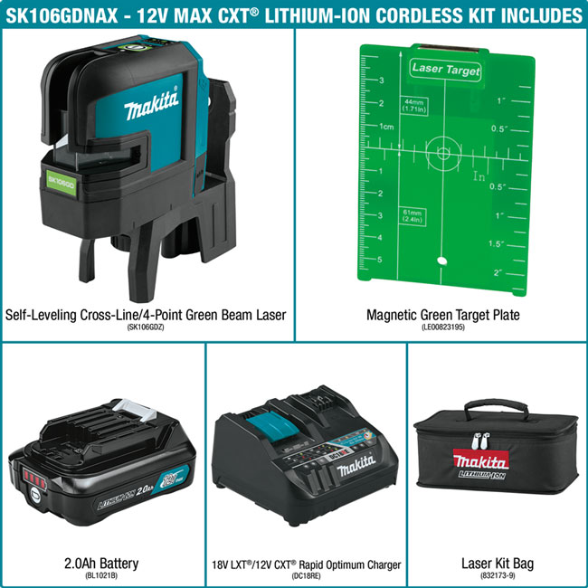 Makita 12V max CXT Lithium-Ion Cordless Self-Leveling Cross-Line/4-Point Green Beam Laser Kit from GME Supply