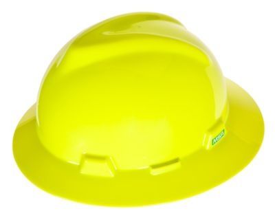 MSA V-Gard Slotted Full Brim Hard Hat/Fas-Trac III - Hi-Viz Yellow from GME Supply