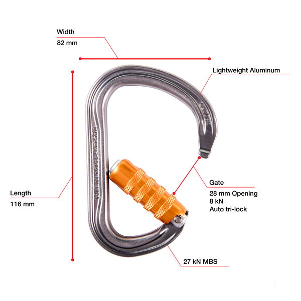 Petzl WILLIAM Asymmetrical Aluminum Carabiner from GME Supply