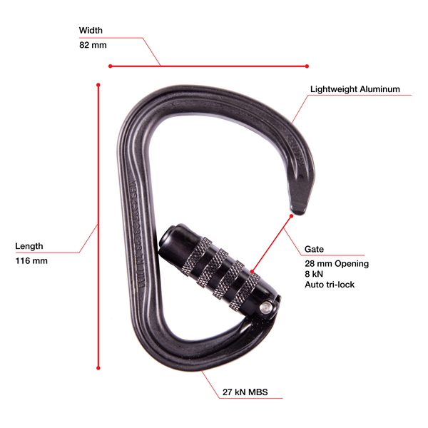 Petzl WILLIAM Asymmetrical Aluminum Carabiner from GME Supply